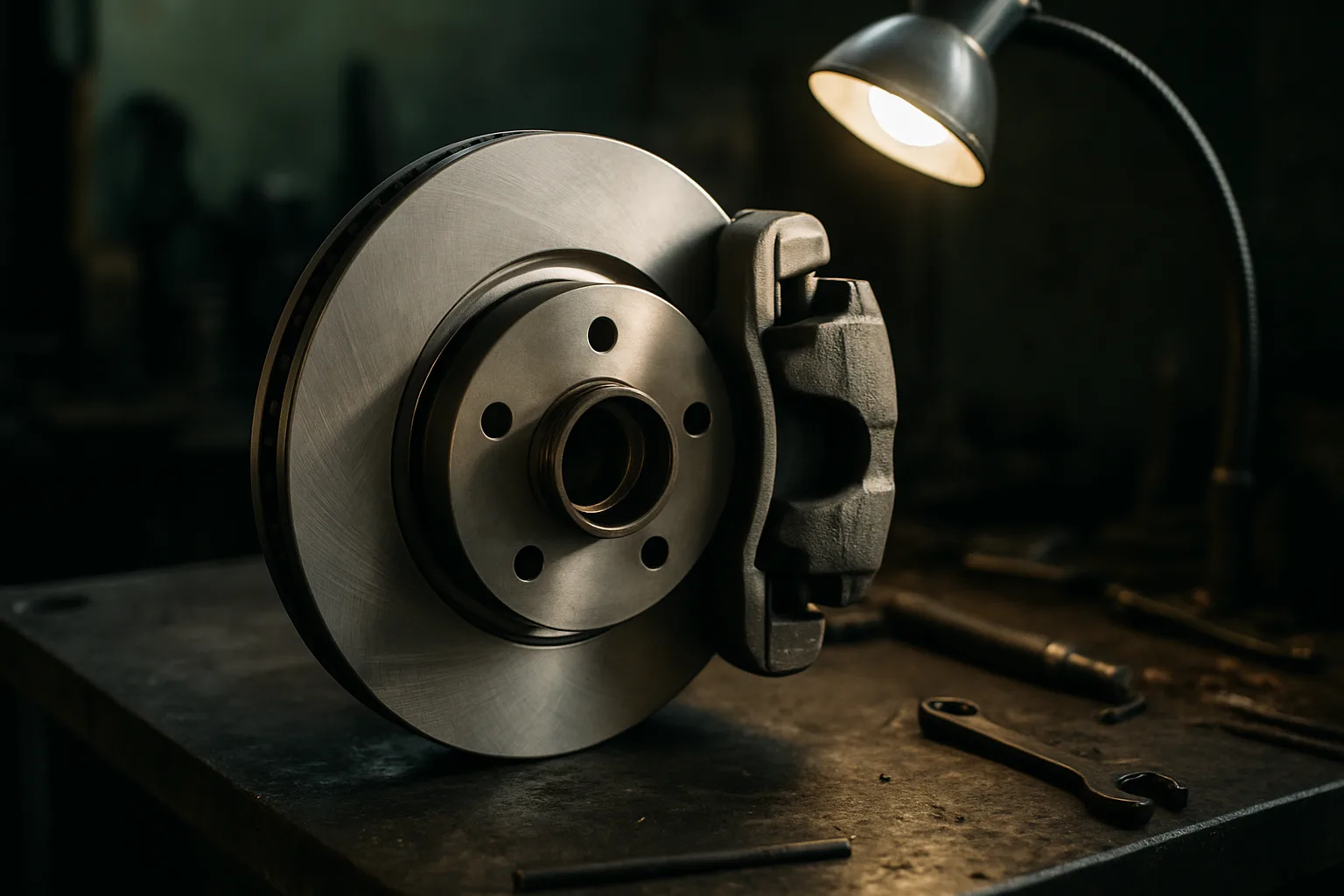 Brake assembly on workbench